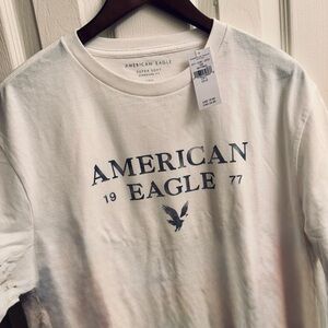 American Eagle Logo Super Soft Standard Fit T-Shirt- L, White